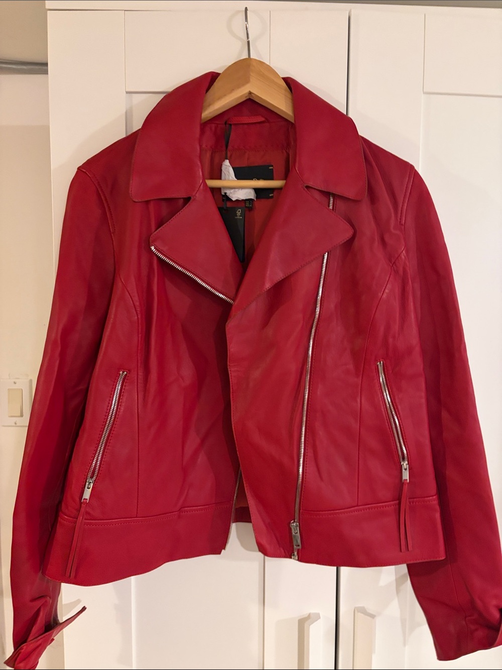 Massimo Dutti Red Leather Moto Jacket